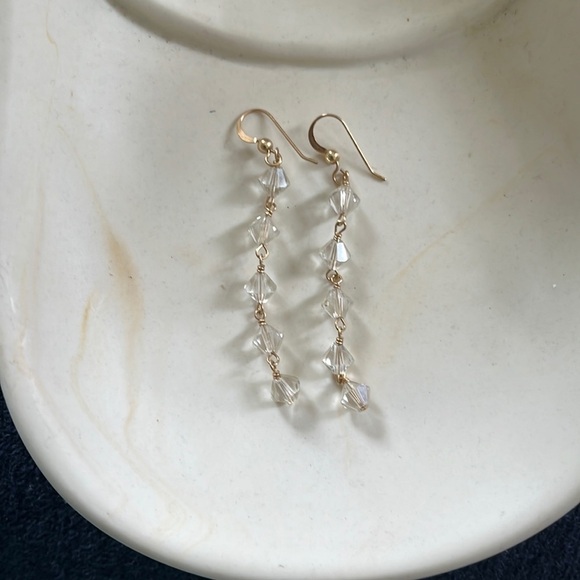 Clear and Golden Drop Earrings - Picture 2 of 2